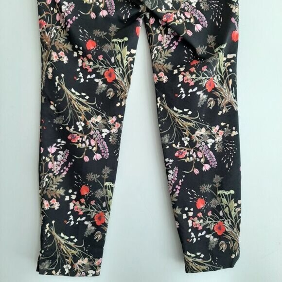 H&M Cigarette Straight Slim Floral Crop Trousers Black Sz 6 - Picture 8 of 10